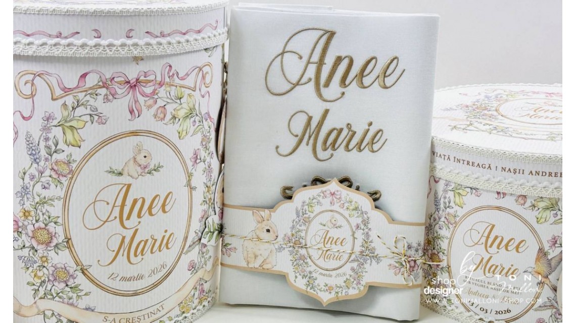 Trusou Botez Fetiță Belle Époque Floral Garden cu Iepuraș Trusou Personalizat Toni Malloni 13